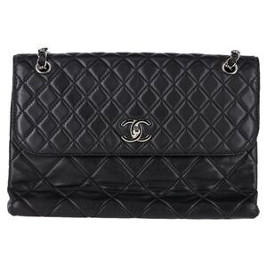 Chanel Maxi Quilted In The Business Flap Bag in Black Calfskin Leather